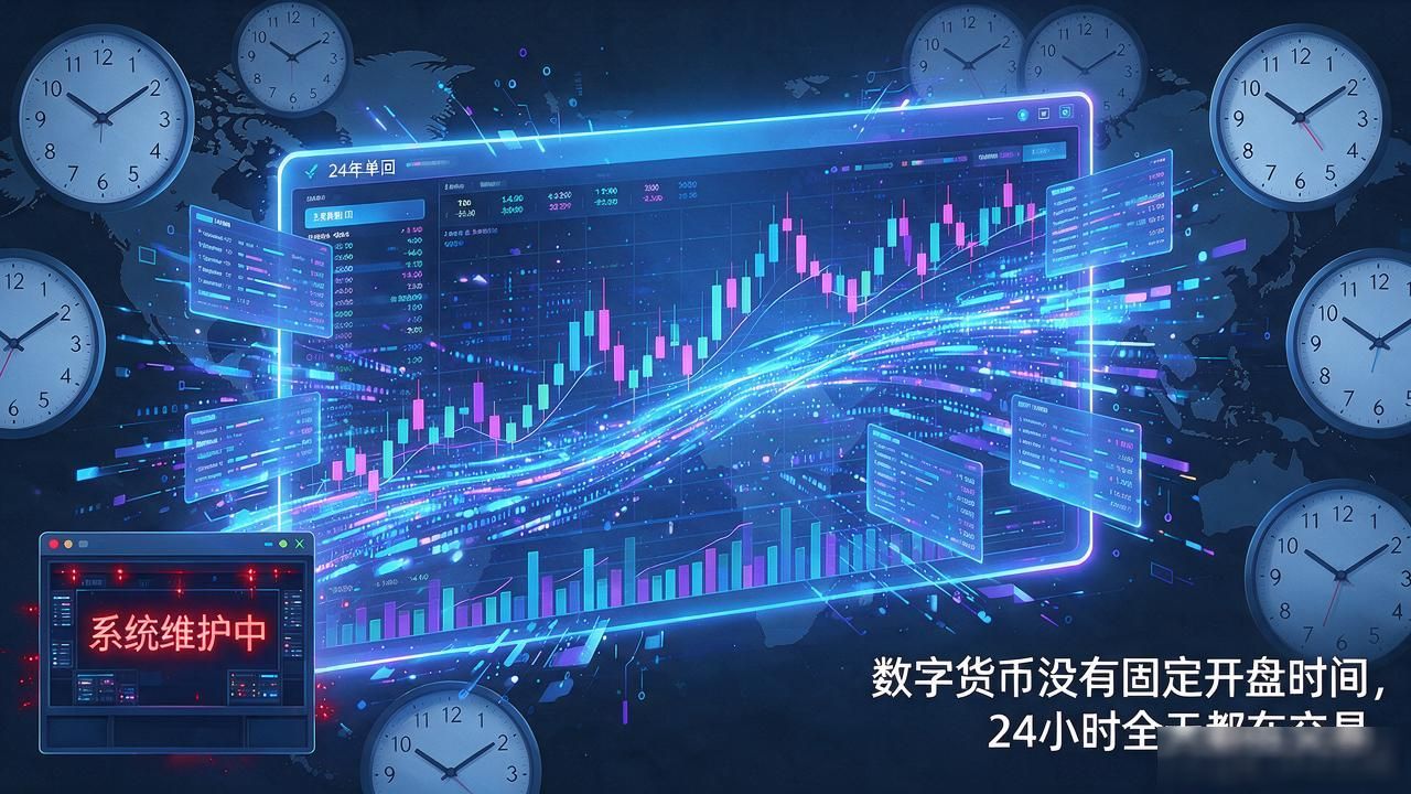 数字货币没有固定开盘时间，24小时全天都在交易