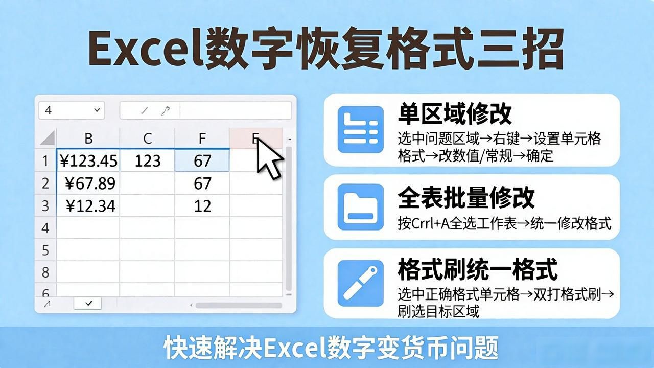 Excel数字变货币符号？三招帮你快速恢复原样
