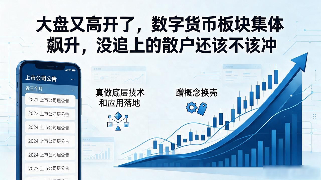 大盘又高开了，数字货币板块集体飙升，没追上的散户还该不该冲