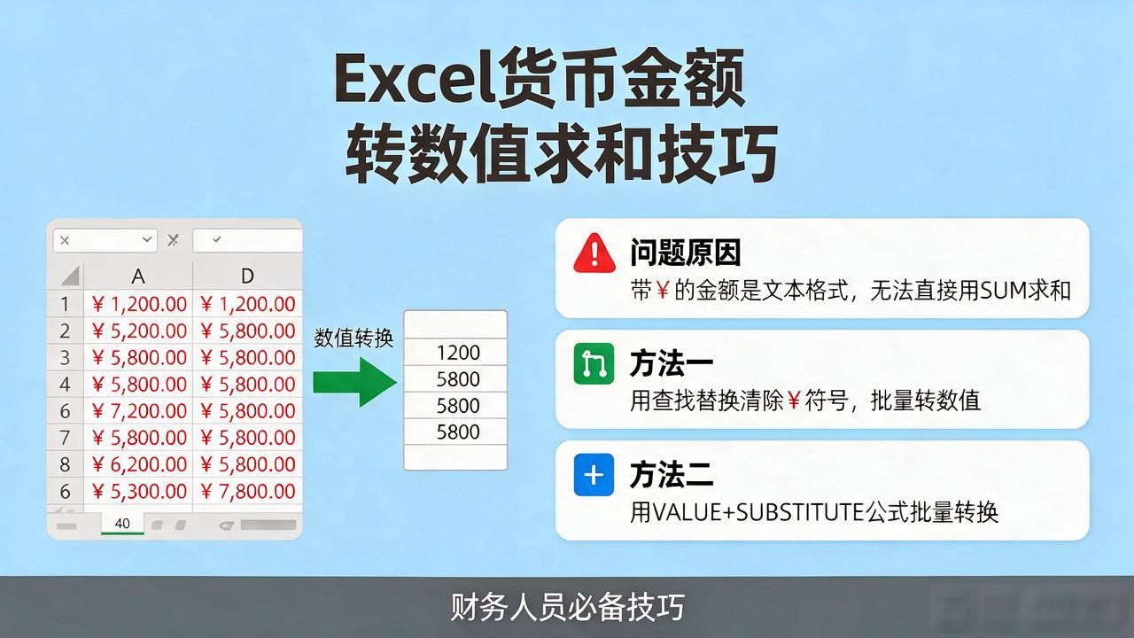 货币金额怎么快速转数字求和？财务人员必看技巧