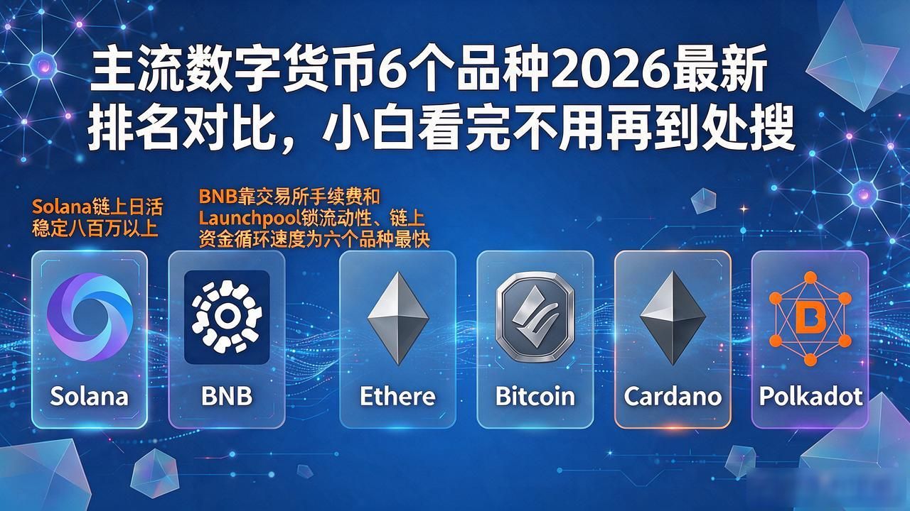 主流数字货币6个品种2026最新排名对比，小白看完不用再到处搜